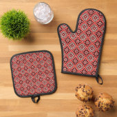 Geometrisch retroflowerpatroon ovenwant & pannenlap set (Top down)