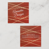 Geometrisch | Rode leren achtergrond Vierkante Visitekaartje (Voorkant / Achterkant)