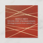 Geometrisch | Rode leren achtergrond Vierkante Visitekaartje (Achterkant)