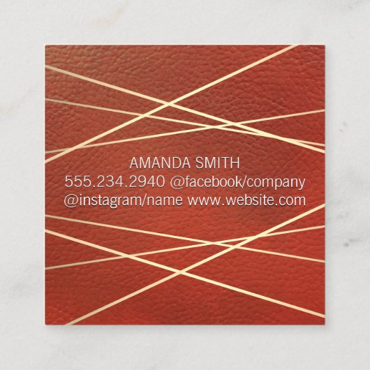 Geometrisch  | Rode leren achtergrond Vierkante Visitekaartje (Achterkant)