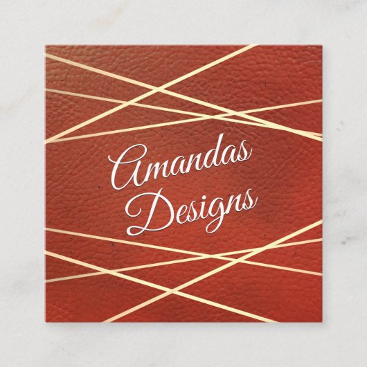 Geometrisch | Rode leren achtergrond Vierkante Visitekaartje (Voorkant)