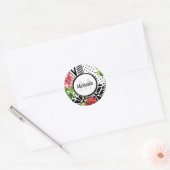 Geometrisch Rood Bloemmotief Monogram Ronde Sticker (Envelop)