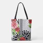 Geometrisch Rood Bloemmotief Monogram Tote Bag (Achterkant)