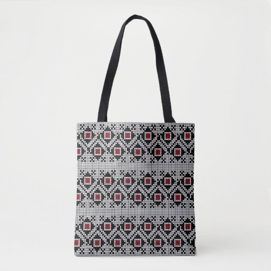 Geometrisch rood en zwart folk Roemeens motief Tote Bag (Voorkant)