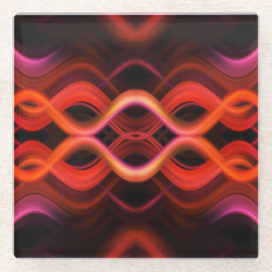 Geometrisch rood golvende lijnen ontwerp. glazen onderzetter
