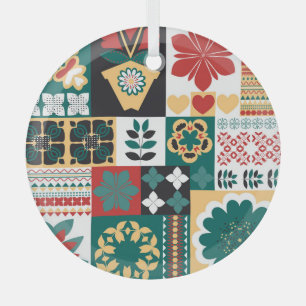 Geometrisch: rood groen Ornament. Glas Ornament