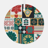 Geometrisch: rood groen Ornament. Glas Ornament (Achterkant)