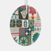 Geometrisch: rood groen Ornament. Glas Ornament (Voorkant Rechts)
