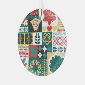 Geometrisch: rood groen Ornament. Glas Ornament (Voorkant links)