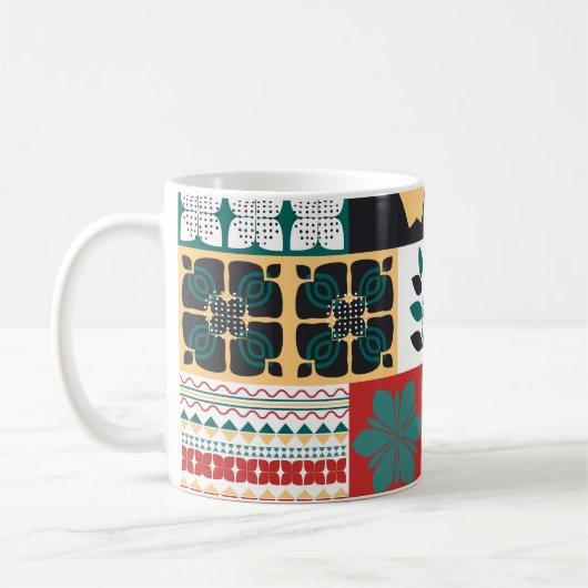 Geometrisch: rood groen Ornament. Koffiemok (Links)