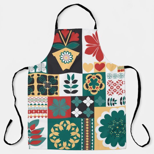 Geometrisch: rood groen Ornament. Schort (Voorkant)