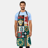 Geometrisch: rood groen Ornament. Schort (Gedragen)