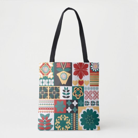 Geometrisch: rood groen Ornament. Tote Bag (Voorkant)
