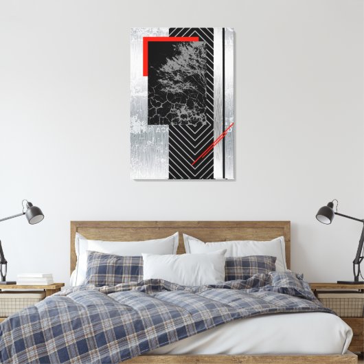 Geometrisch rood, zwart, grijs, moderne canvas kun afdruk (Insitu (Slaapkamer))