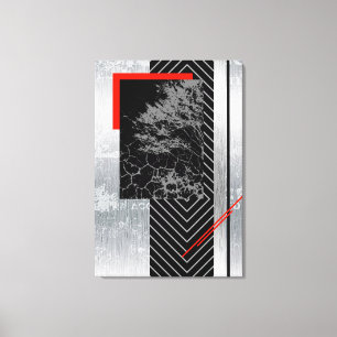 Geometrisch rood, zwart, grijs, moderne canvas kun afdruk