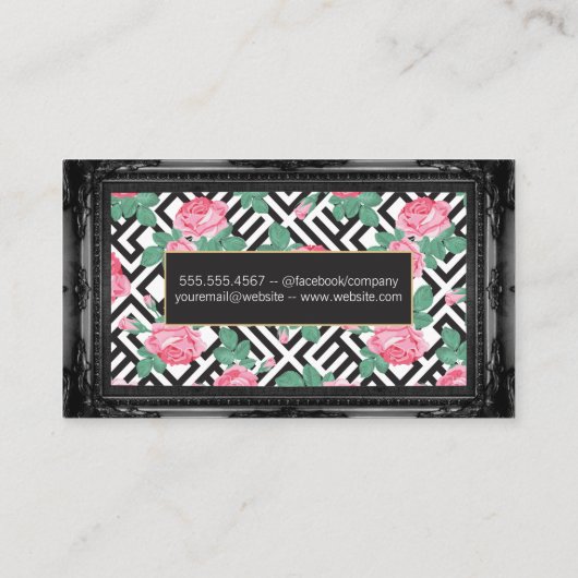 Geometrisch roos | Antiek zwarte grens Visitekaartje (Achterkant)