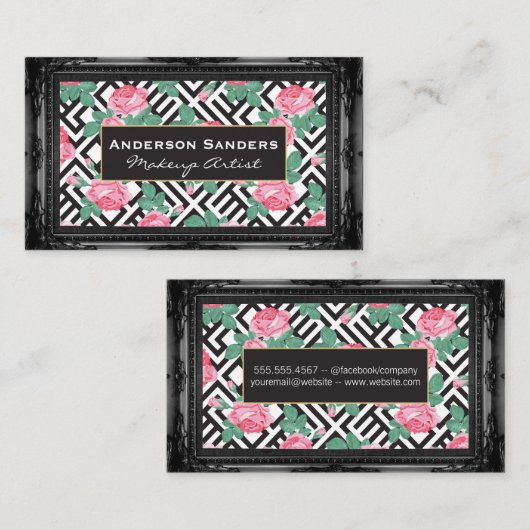Geometrisch roos | Antiek zwarte grens Visitekaartje (Voorkant / Achterkant)