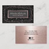 Geometrisch Roos Gold Black Glitter Makeup Artist Visitekaartje (Voorkant / Achterkant)