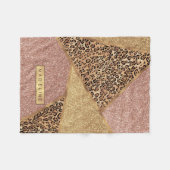 Geometrisch Roos Gold Blush Glitter Leopard Patroo Fleece Deken (Voorkant (Horizontaal))