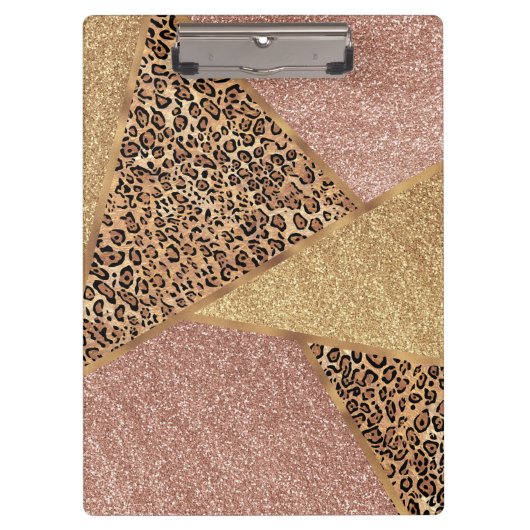 Geometrisch Roos Gold Blush Glitter Leopard Patroo Klembord (Voorkant)