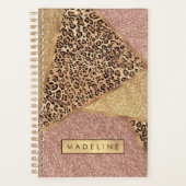 Geometrisch Roos Gold Blush Glitter Leopard Patroo Planner (Voorkant)