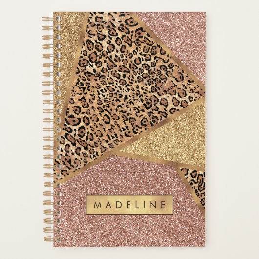 Geometrisch Roos Gold Blush Glitter Leopard Patroo Planner (Voorkant)