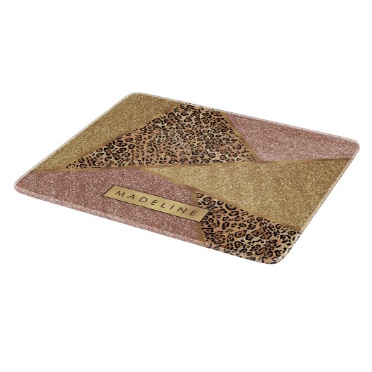 Geometrisch Roos Gold Blush Glitter Leopard Patroo Snijplank (Hoek)