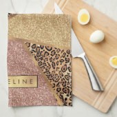 Geometrisch Roos Gold Blush Glitter Leopard Patroo Theedoek (Quarter Fold)