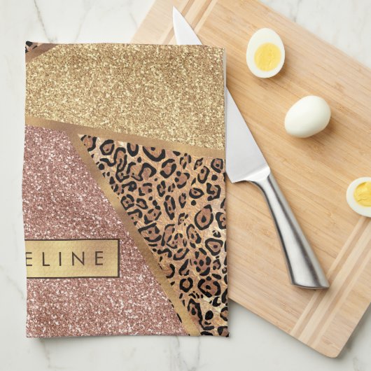 Geometrisch Roos Gold Blush Glitter Leopard Patroo Theedoek (Quarter Fold)