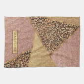 Geometrisch Roos Gold Blush Glitter Leopard Patroo Theedoek (Horizontaal)