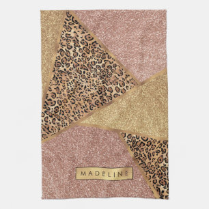 Geometrisch Roos Gold Blush Glitter Leopard Patroo Theedoek