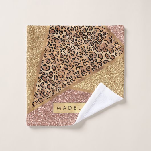 Geometrisch Roos Gold Blush Glitter Leopard Patroo Washandje (Wasdoekje)