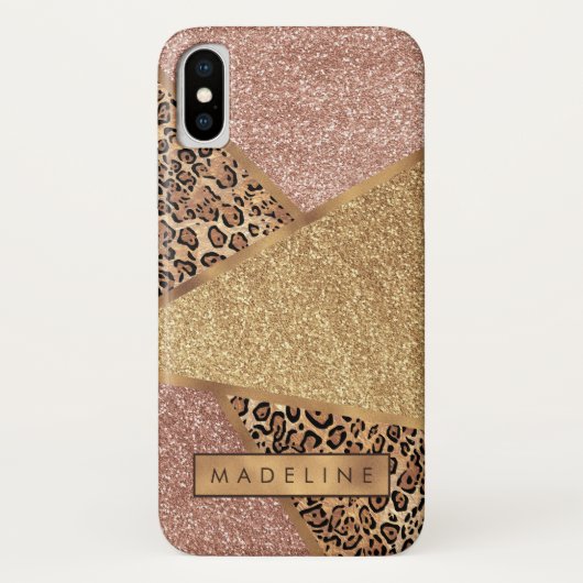 Geometrisch Roos Gold Blush Glitter Leopard Print Case-Mate iPhone Case (Achterkant)