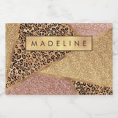 Geometrisch Roos Gold Blush Glitter Leopard Print Sparkling Wijnetiket (Enkel label)