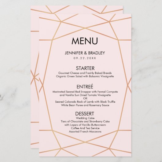 Geometrisch Roos Gold Dinner Menu | Aangepaste kle (Voorkant / Achterkant)