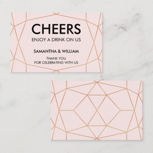 Geometrisch Roos Gold Drink Ticket | Aangepaste kl (Voorkant / Achterkant)