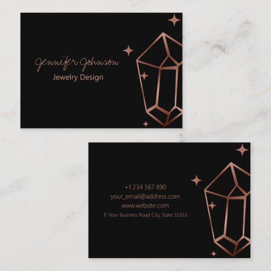 Geometrisch Roos Gold Foil Zwart Visitekaartje (Voorkant / Achterkant)