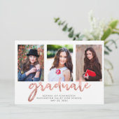 Geometrisch Roos Gold Handwrited Afstuderen Foto Aankondiging (Staand voorkant)