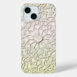 Geometrisch Roos Gold LOVE Hartpatroon iPhone 15 Case