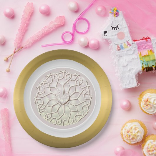 Geometrisch Roos Gold LOVE Hartpatroon Papieren Bordje (Feest)