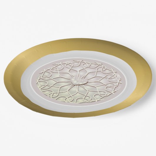 Geometrisch Roos Gold LOVE Hartpatroon Papieren Bordje (Gekanteld)