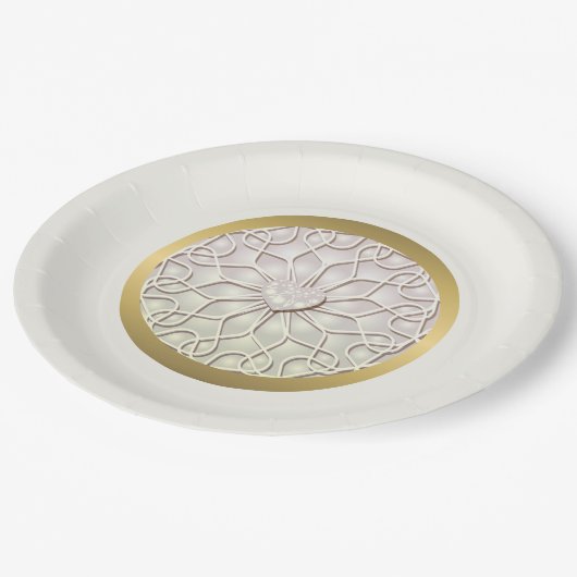 Geometrisch Roos Gold LOVE Hartpatroon Papieren Bordje (Gekanteld)