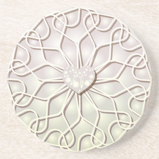 Geometrisch Roos Gold LOVE Hartpatroon Zandsteen Onderzetter (Voorkant)