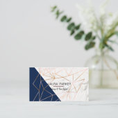 Geometrisch Roos Gold Marble Navy Blue Girly Visitekaartje (Staand voorkant)