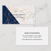 Geometrisch Roos Gold Marble Navy Blue Girly Visitekaartje (Voorkant / Achterkant)