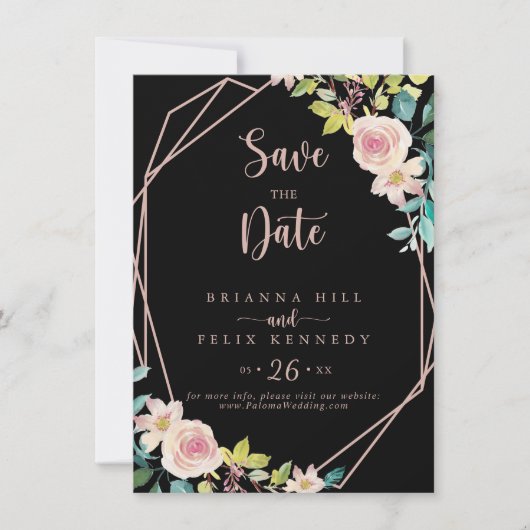Geometrisch Roos Gold Spring Floral Wedding Save The Date (Voorkant)