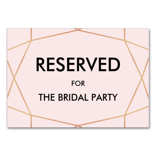 Geometrisch Roos Goud Gereserveerd Tafelteken | Aa Kaart (Voorkant)