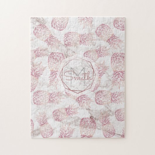 Geometrisch roos gouden anananassen, marmerpatroon legpuzzel (Verticaal)