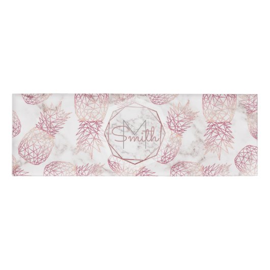 Geometrisch roos gouden anananassen, marmerpatroon naambadge (Voorkant)