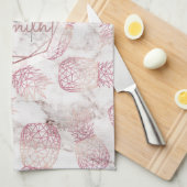 Geometrisch roos gouden anananassen, marmerpatroon theedoek (Quarter Fold)